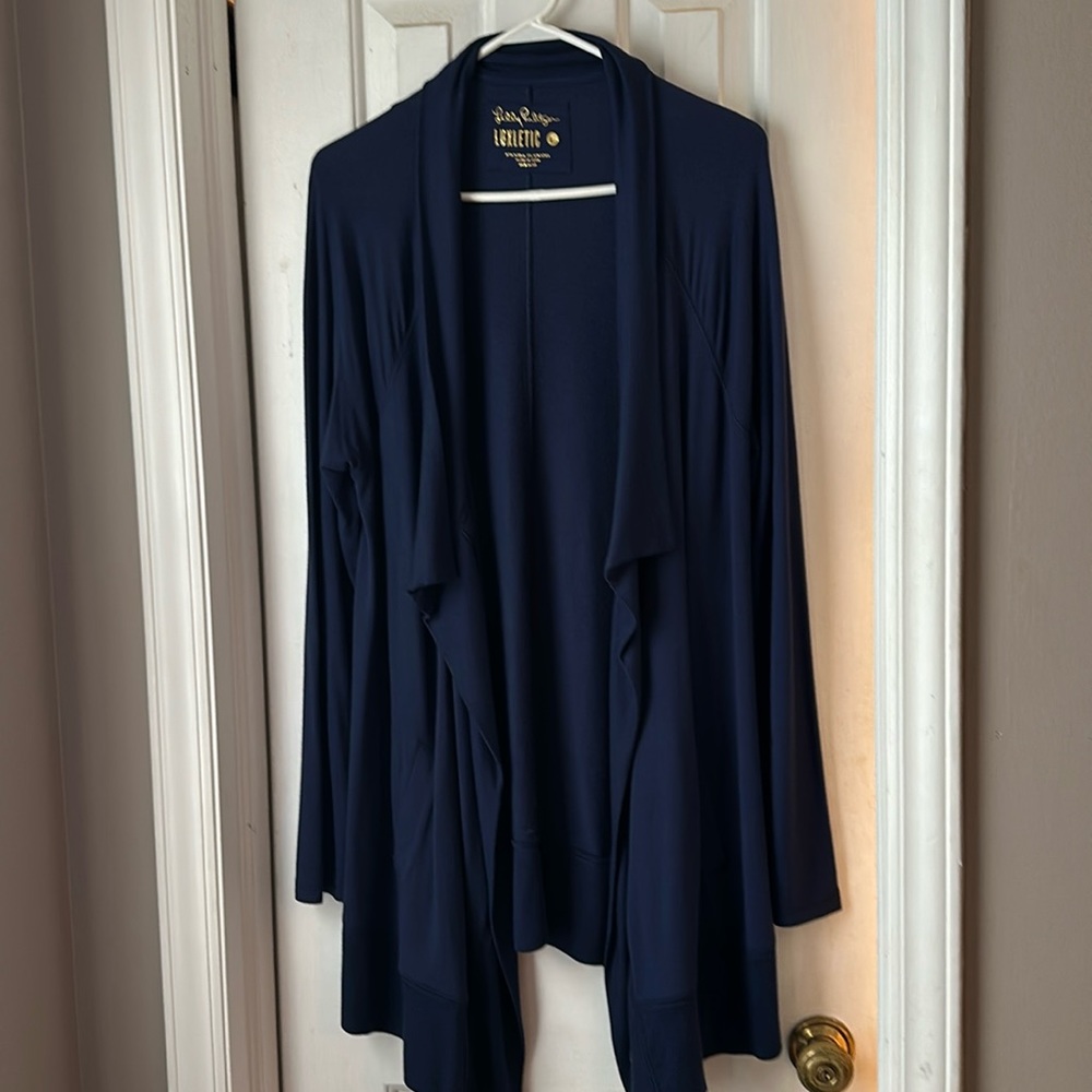 Lilly Pulitzer Luxletic Wrap Sweater, navy blue, size L